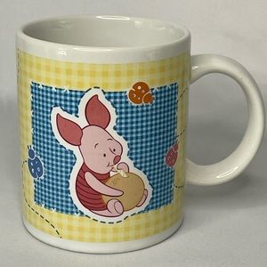 Winnie the Pooh and Piglet Yellow Gingham Mug new!
